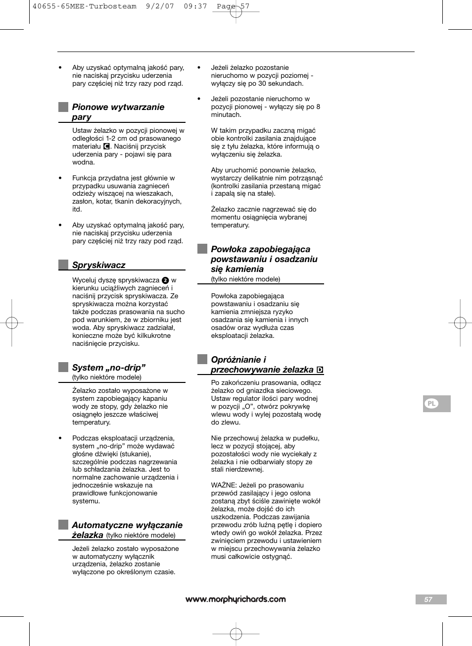 Morphy Richards Turbo steam iron steam User Manual | Page 57 / 72