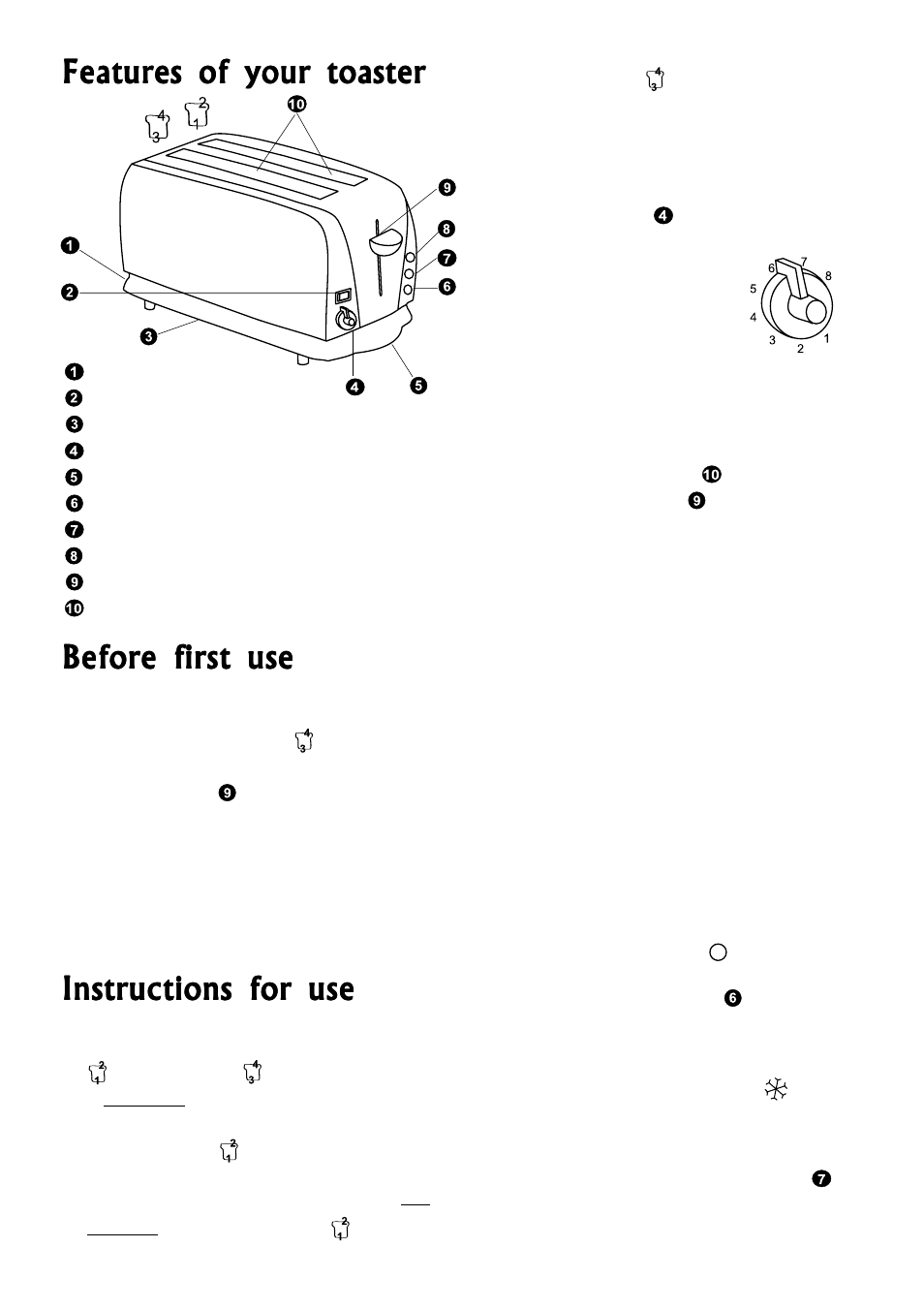 Before first use, Instructions for use | Morphy Richards 4 slice polished chrome toaster User Manual | Page 3 / 4