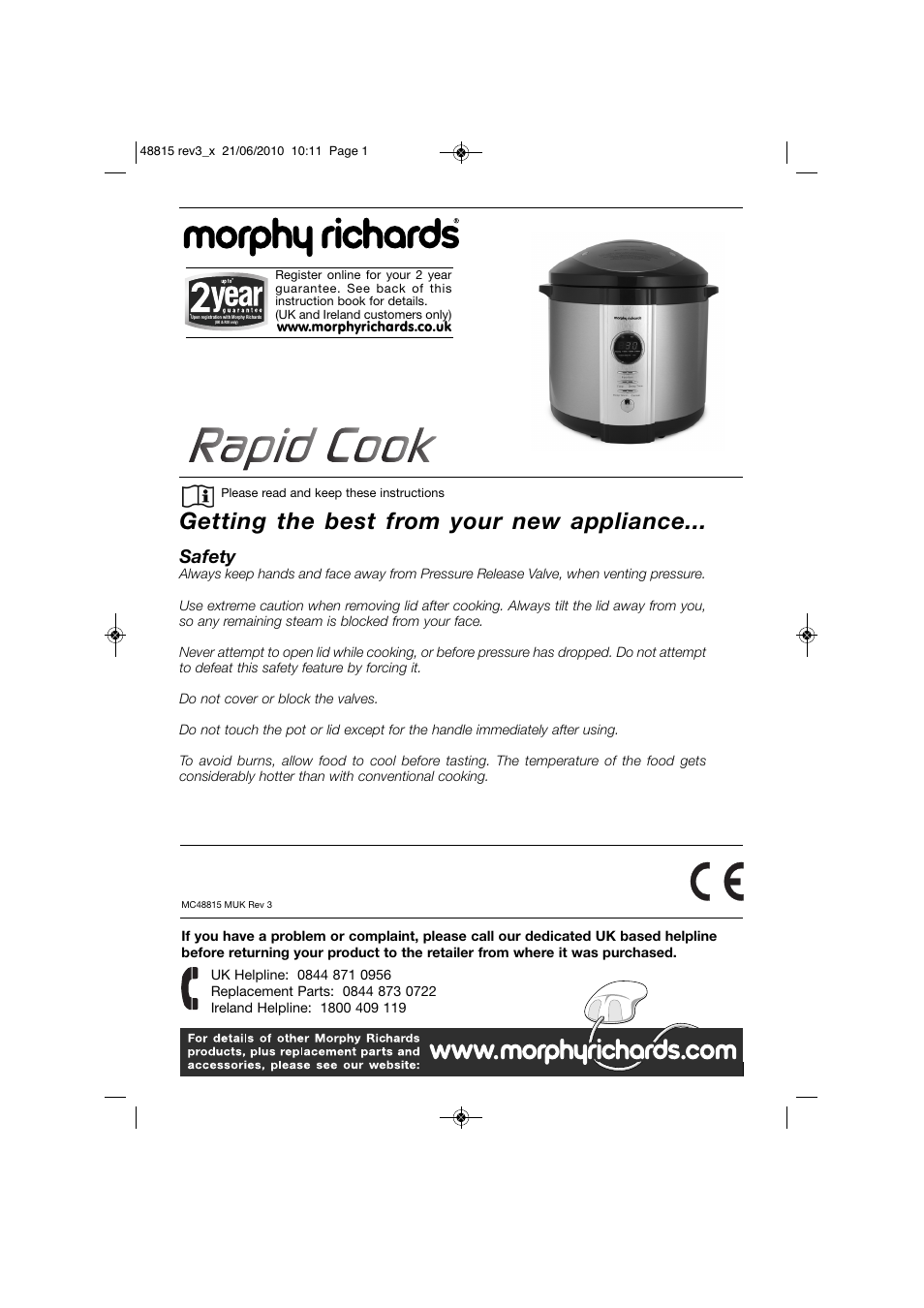 Morphy Richards RAPID COOK MC48815 User Manual | 16 pages