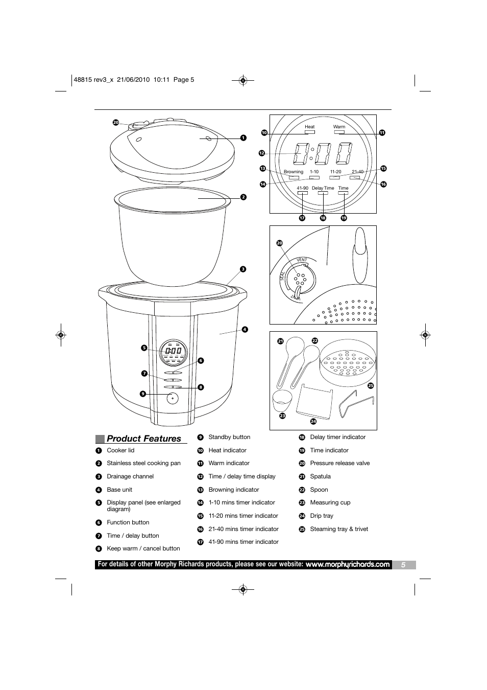 Product features | Morphy Richards RAPID COOK MC48815 User Manual | Page 5 / 16