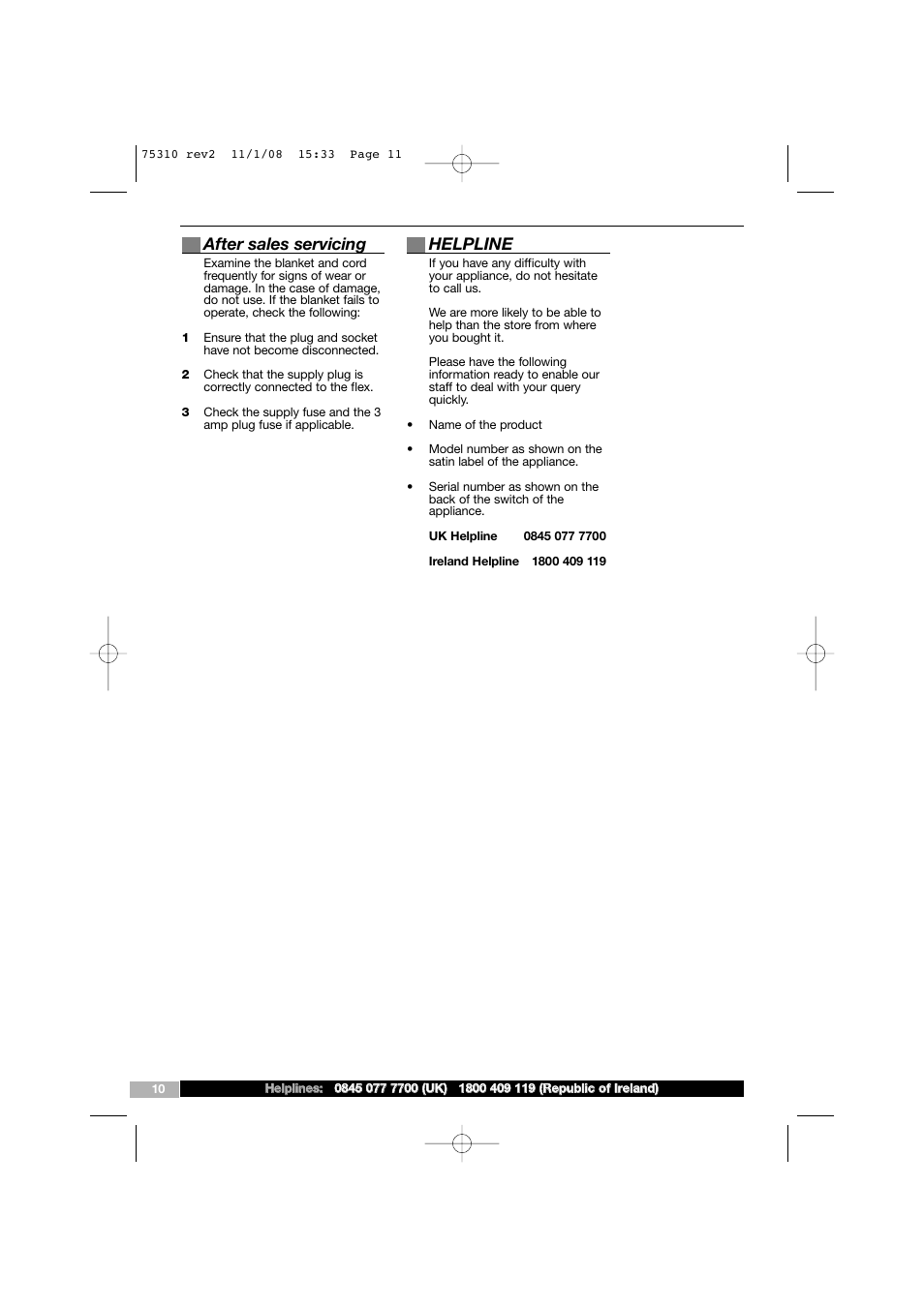 After sales servicing, Helpline | Morphy Richards EB75310 User Manual | Page 11 / 12