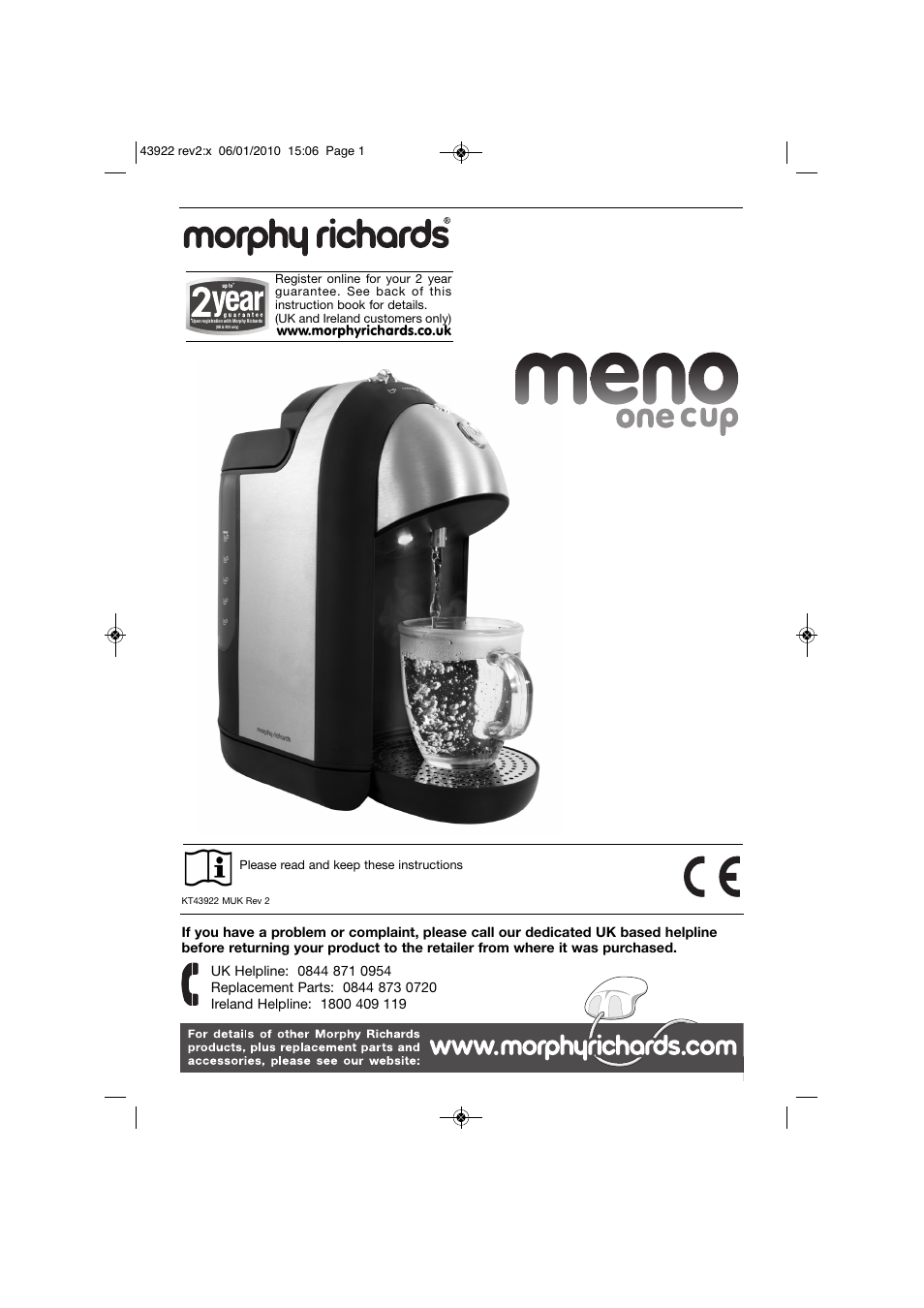 Morphy Richards MENO KT43922 User Manual | 8 pages