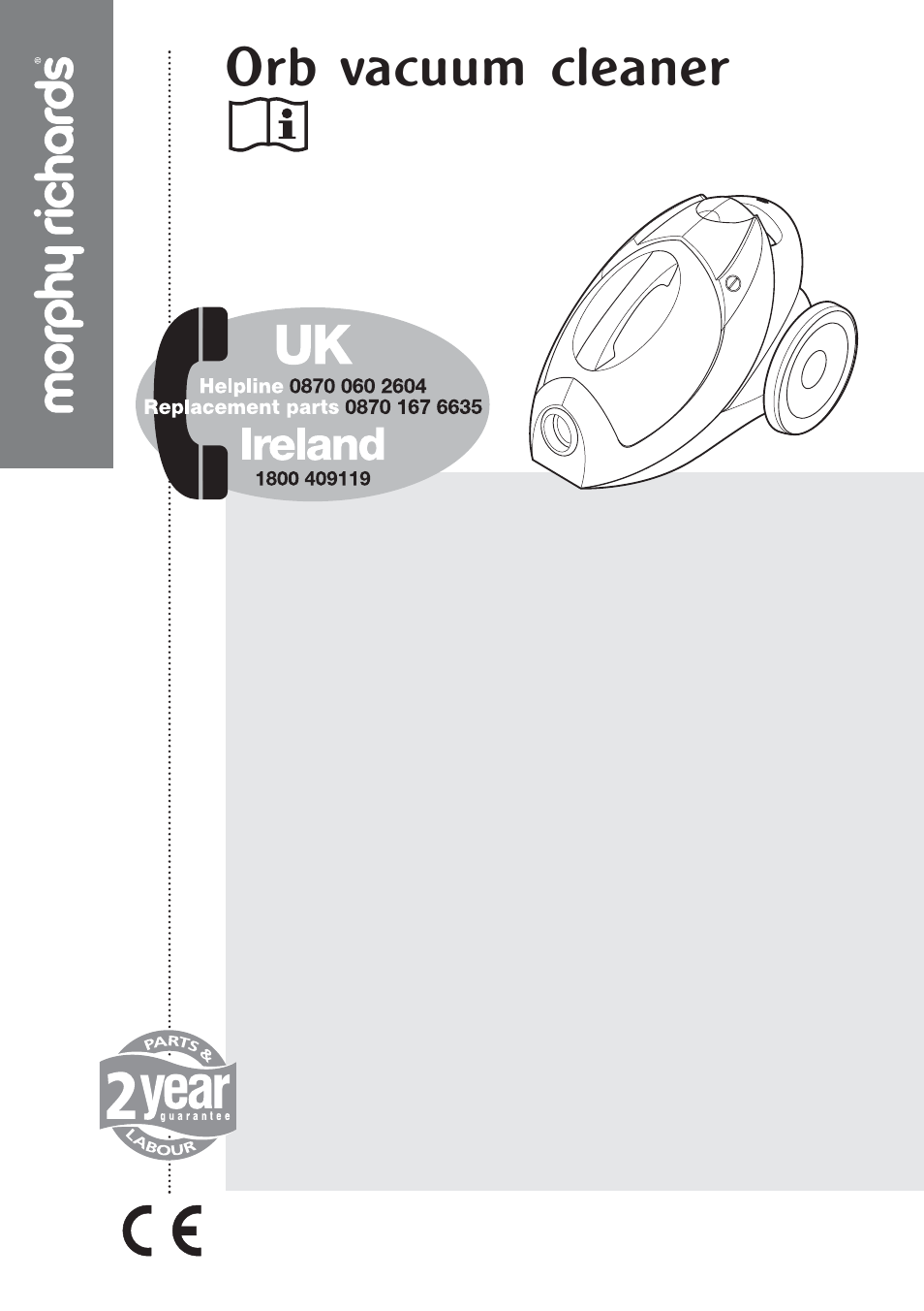 Morphy Richards Orb vacuum cleaner User Manual | 8 pages