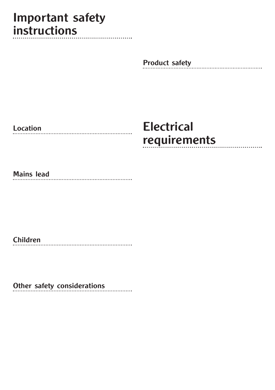 Important safety instructions, Electrical requirements, Location | Mains lead, Children, Other safety considerations, Product safety | Morphy Richards Orb vacuum cleaner User Manual | Page 2 / 8