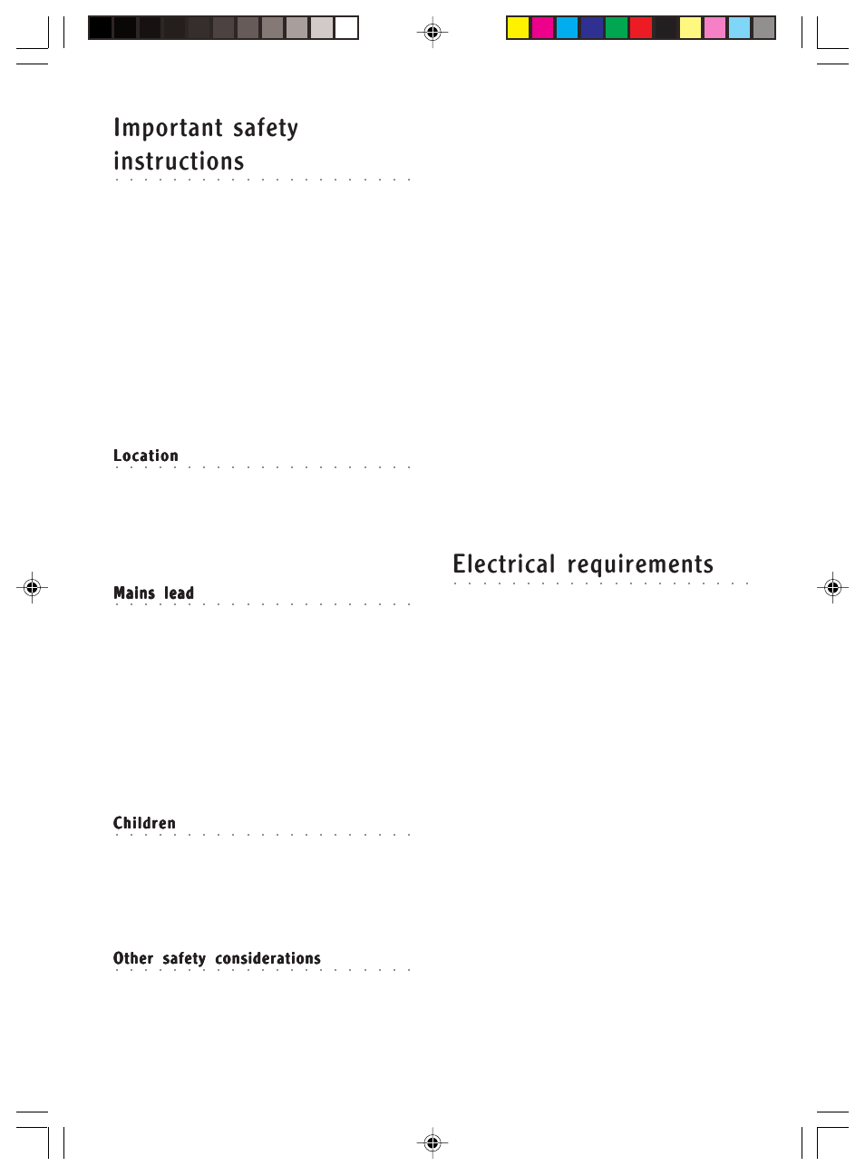 Important safety, Instructions, Electrical requirements | Location, Mains lead, Children, Other safety considerations | Morphy Richards Topo compact vacuum cleaner User Manual | Page 2 / 7