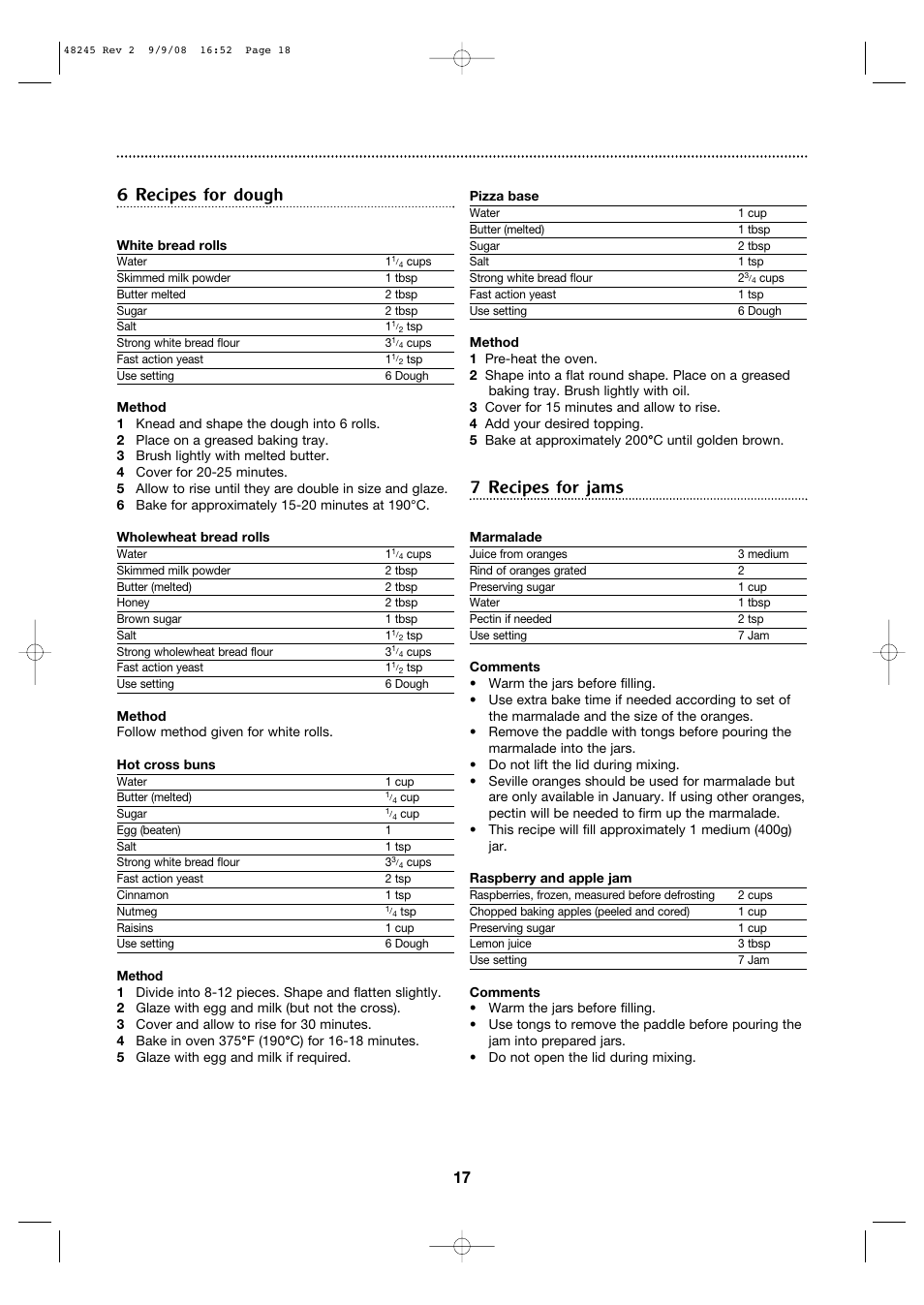 6 recipes for dough, 7 recipes for jams | Morphy Richards 48245 User Manual | Page 17 / 26