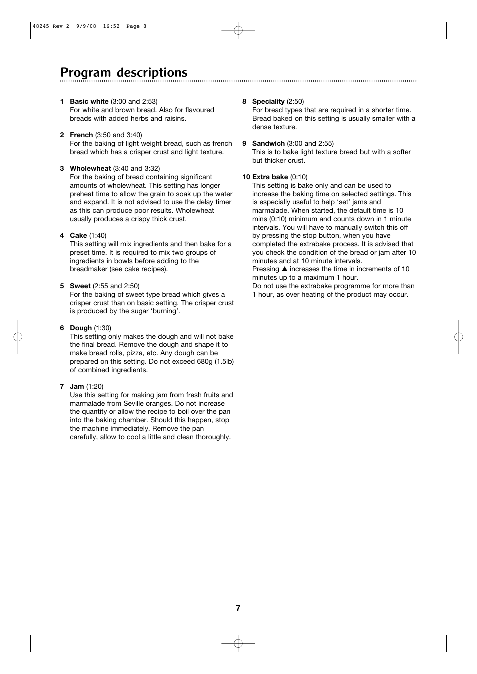 Program descriptions | Morphy Richards 48245 User Manual | Page 7 / 26