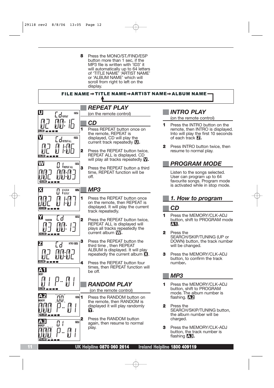 Repeat play, Random play, Intro play | Program mode, How to program cd | Morphy Richards 29118 REV2 User Manual | Page 12 / 16