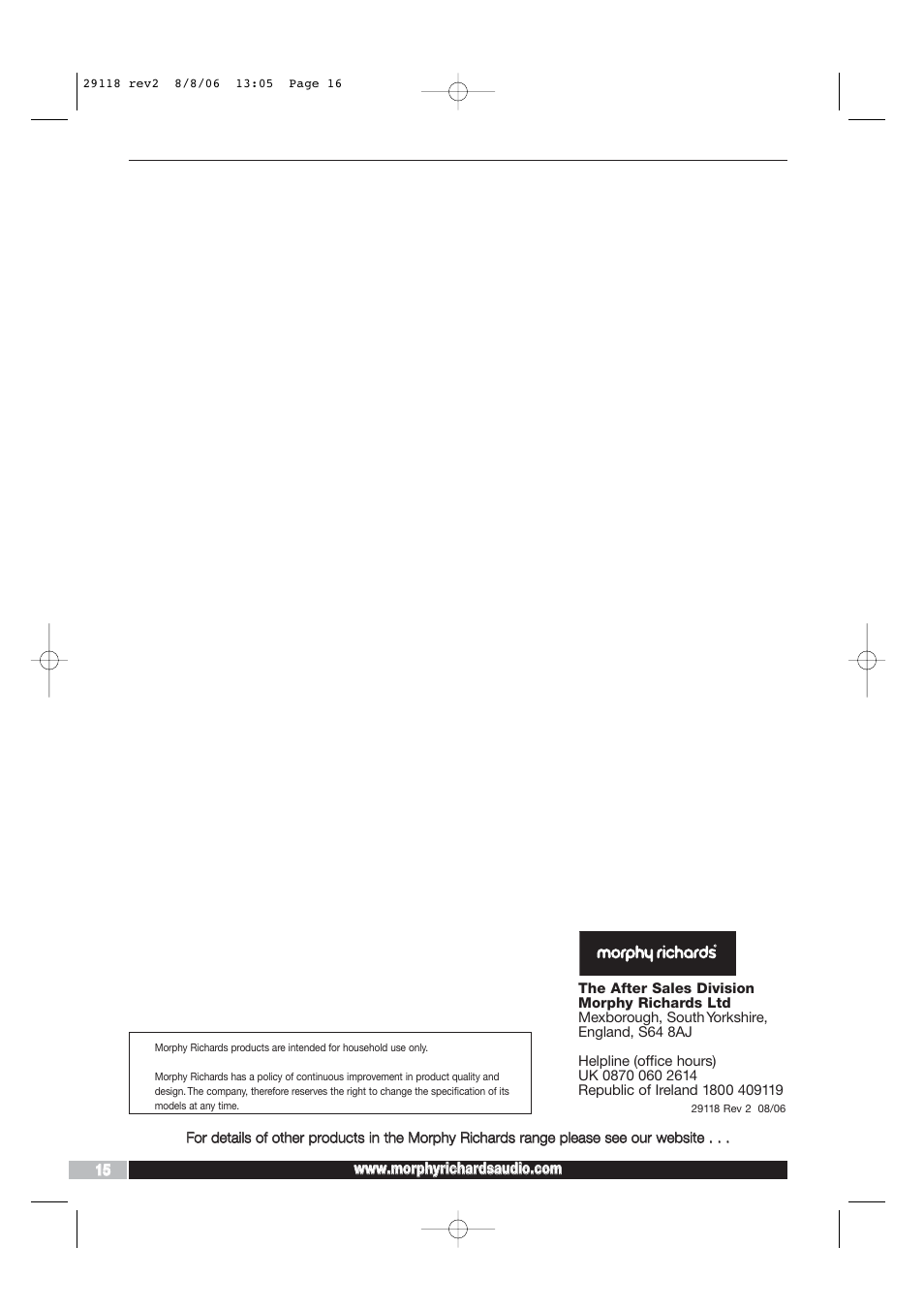 Morphy Richards 29118 REV2 User Manual | Page 16 / 16