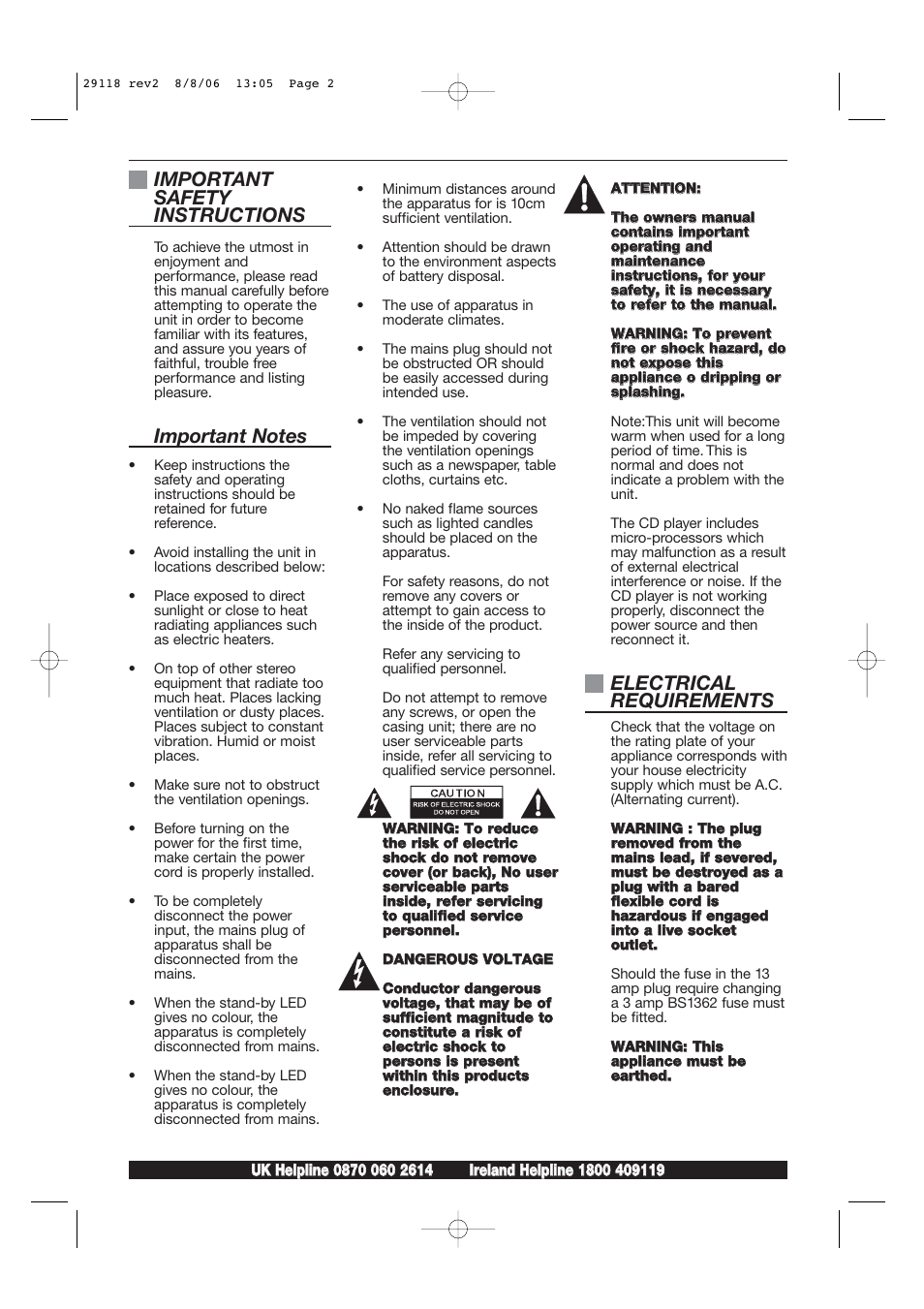 Important safety instructions, Electrical requirements | Morphy Richards 29118 REV2 User Manual | Page 2 / 16