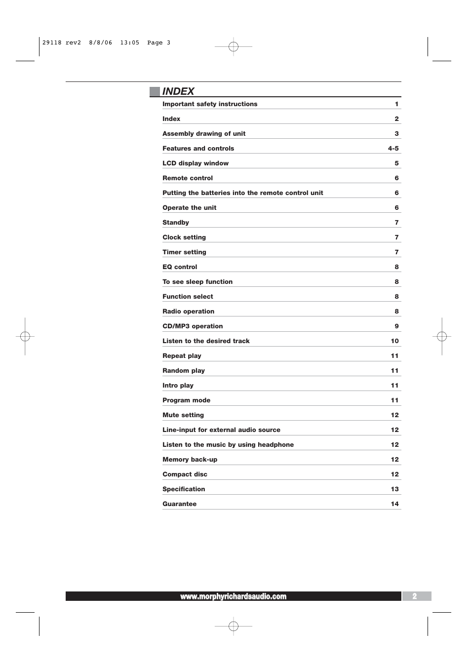 Index | Morphy Richards 29118 REV2 User Manual | Page 3 / 16