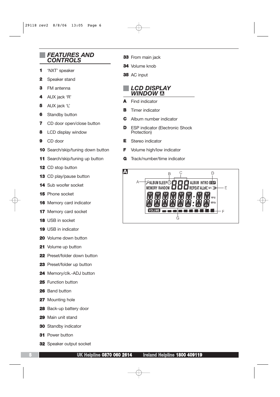 Features and controls, Lcd display window | Morphy Richards 29118 REV2 User Manual | Page 6 / 16