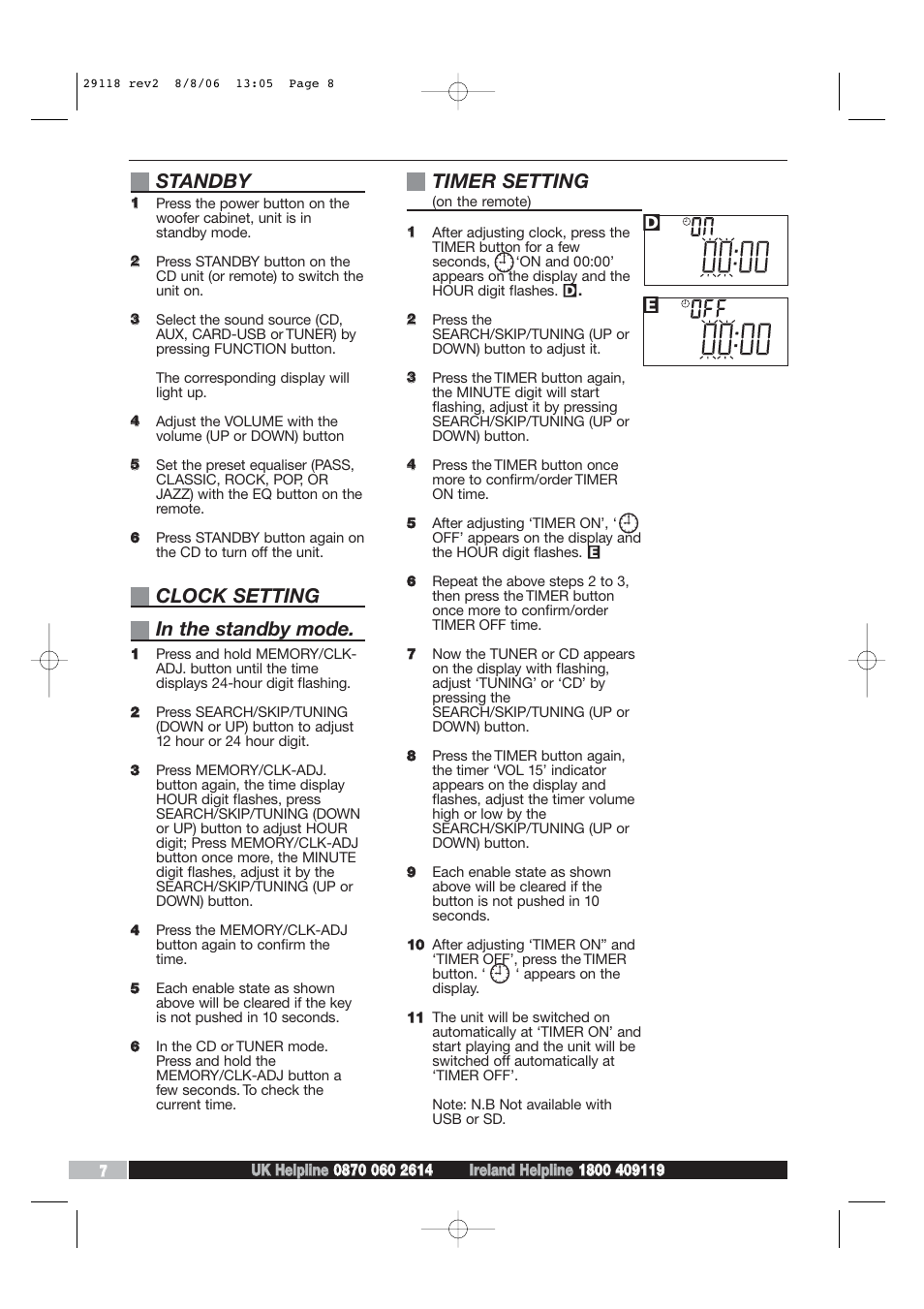 Standby, Clock setting in the standby mode, Timer setting | Morphy Richards 29118 REV2 User Manual | Page 8 / 16