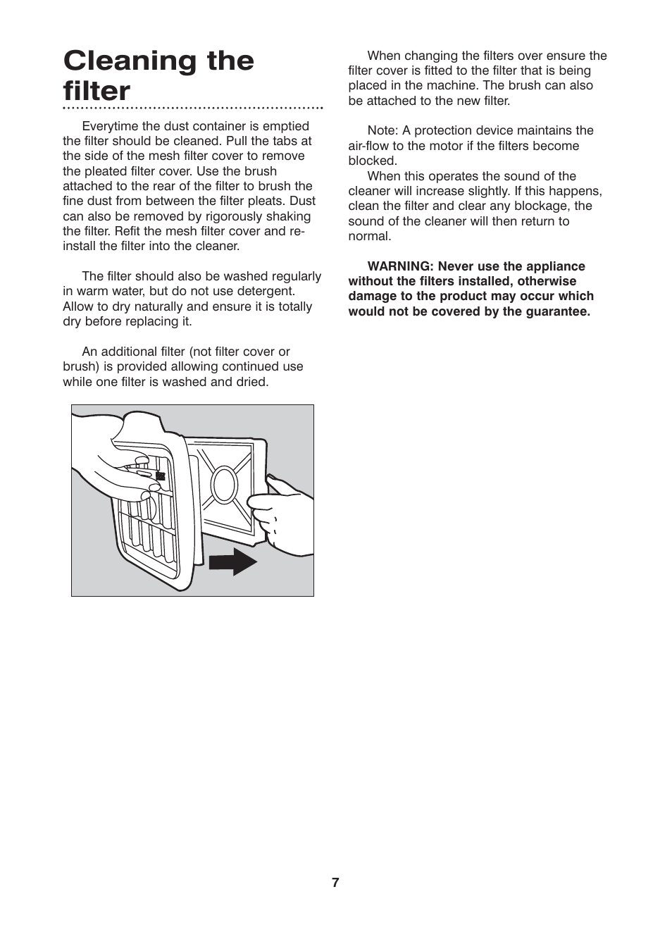 Cleaning the filter | Morphy Richards Scoot bagless vacuum cleaner User Manual | Page 7 / 10