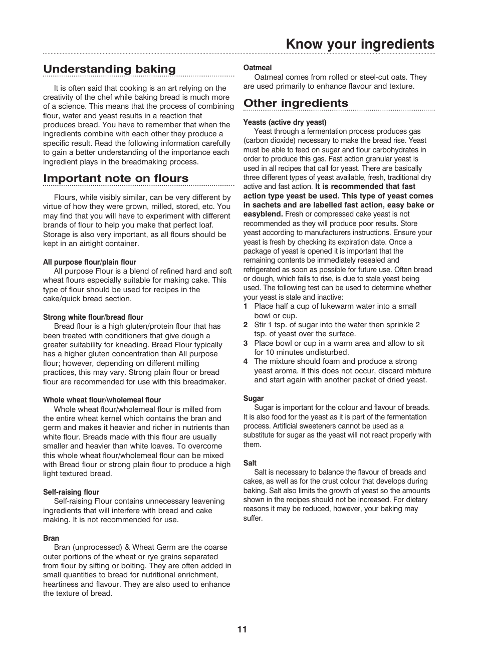 Know your ingredients, Understanding baking, Other ingredients | Morphy Richards Fastbake User Manual | Page 11 / 26