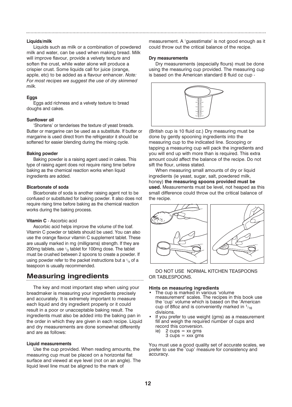 Measuring ingredients | Morphy Richards Fastbake User Manual | Page 12 / 26