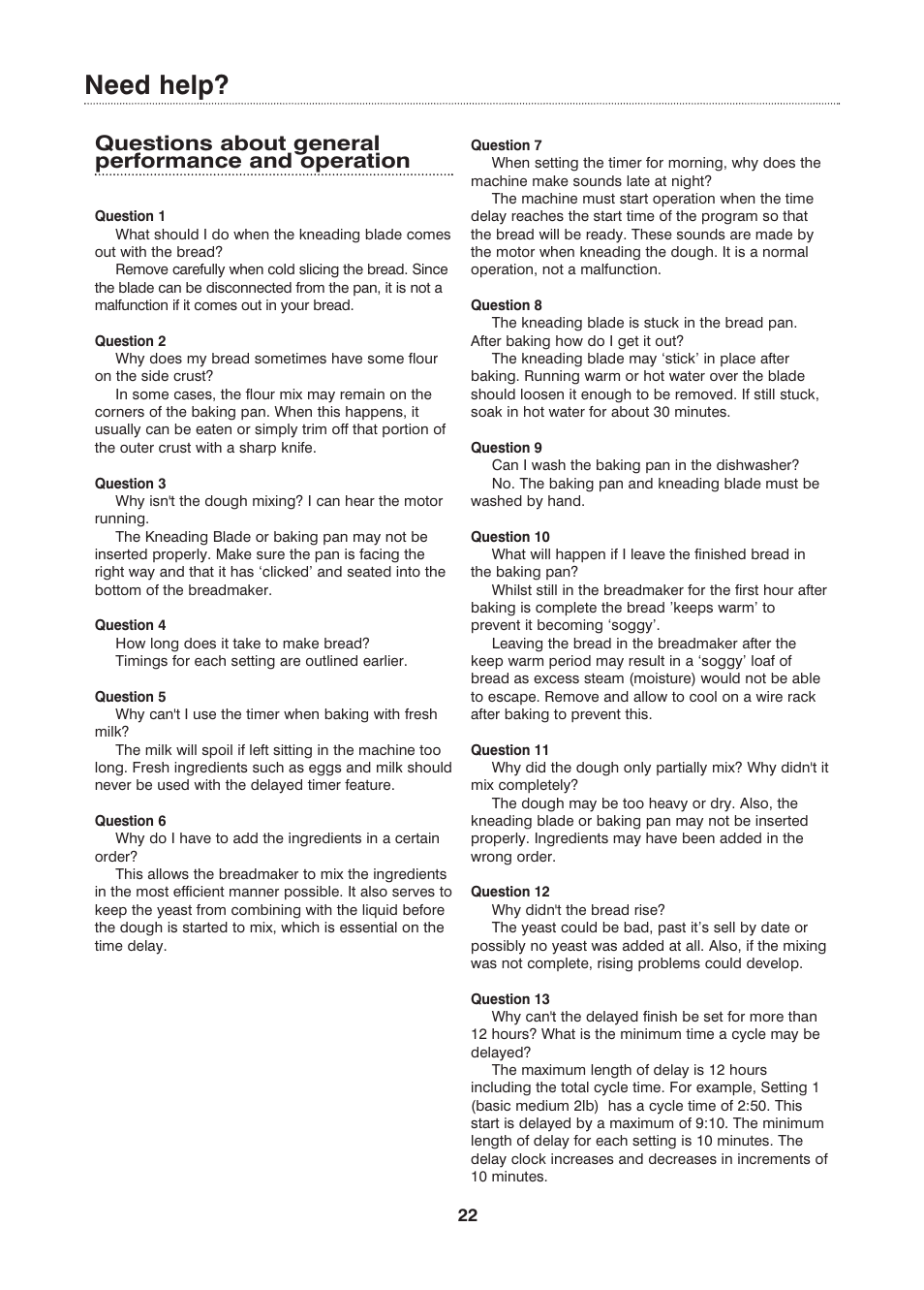 Need help, Questions about general performance and operation | Morphy Richards Fastbake User Manual | Page 22 / 26