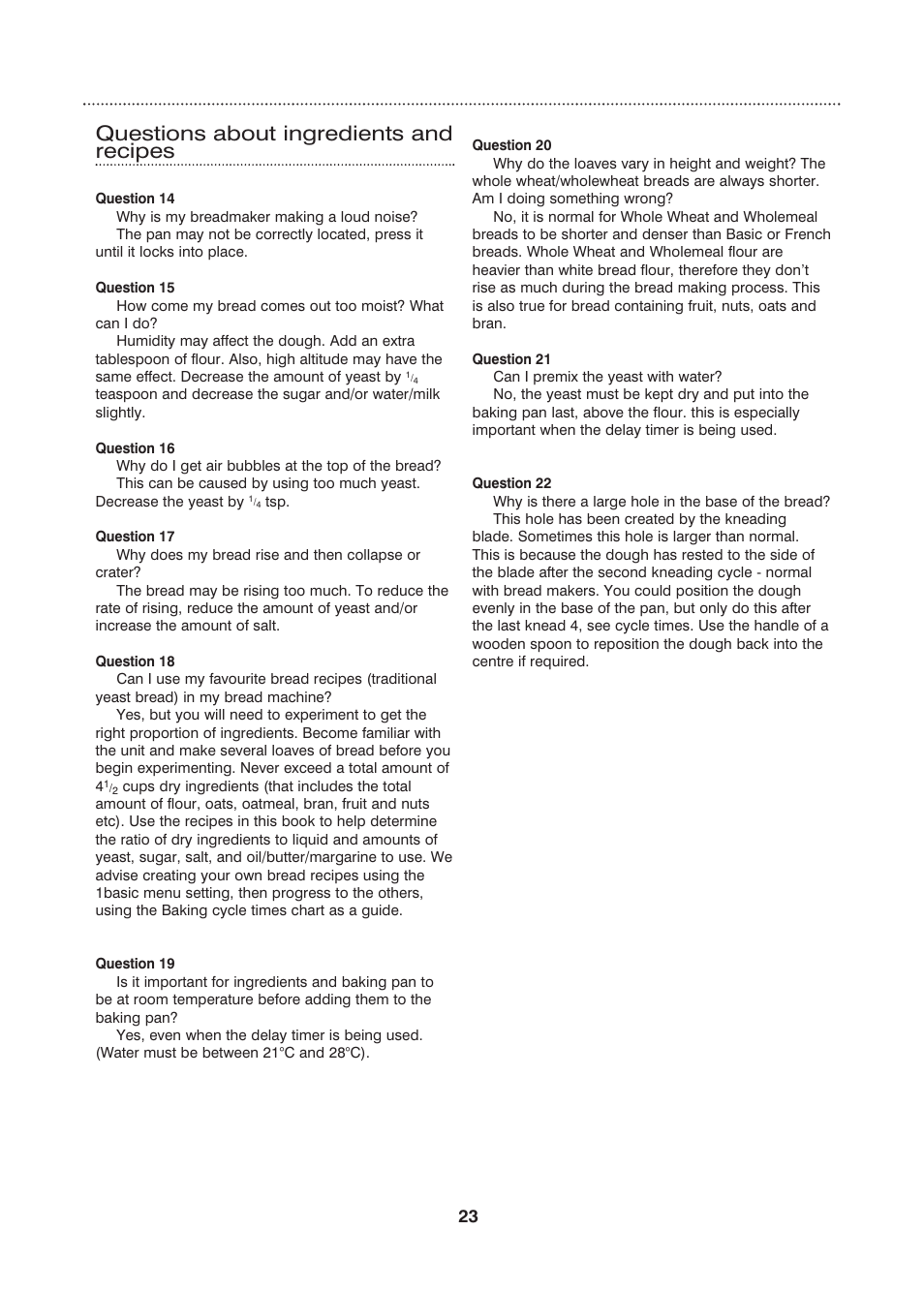 Questions about ingredients and recipes | Morphy Richards Fastbake User Manual | Page 23 / 26