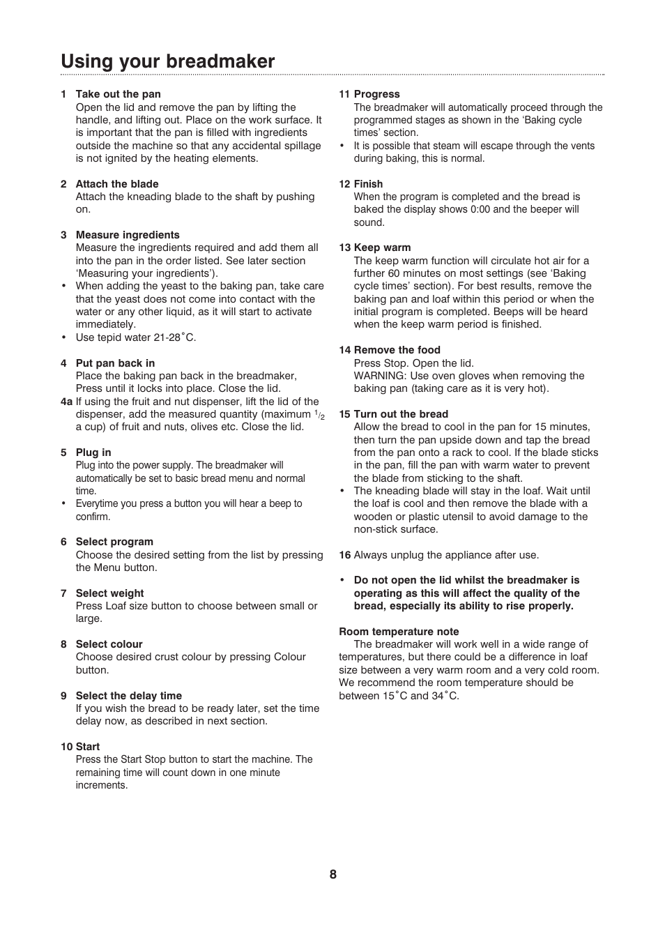 Using your breadmaker | Morphy Richards Fastbake User Manual | Page 8 / 26