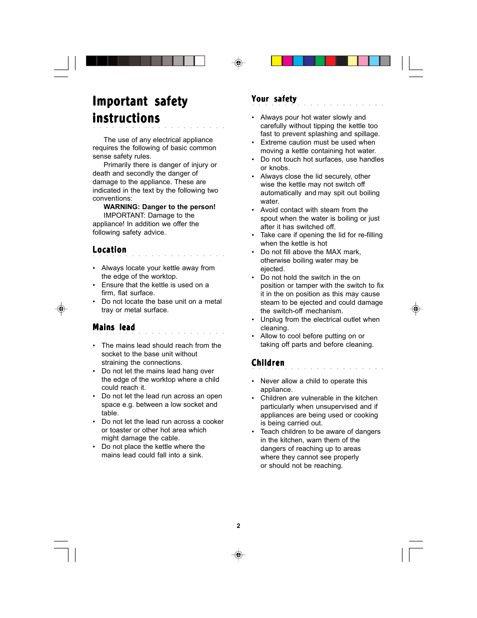 Important safety, Instructions | Morphy Richards Soprano kettle User Manual | Page 2 / 6
