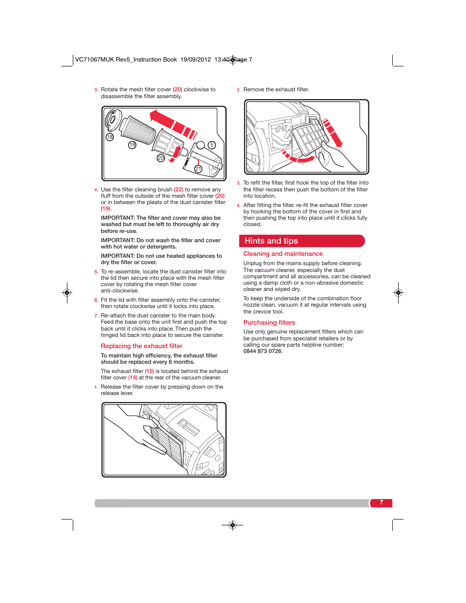 Hints and tips | Morphy Richards VC71067 User Manual | Page 7 / 8