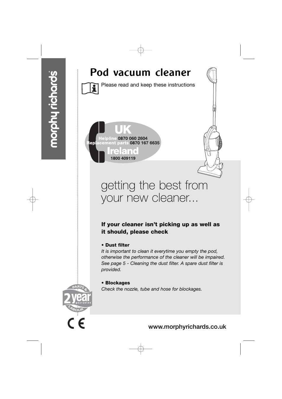 Morphy Richards Pod vacuum cleaner User Manual | 8 pages