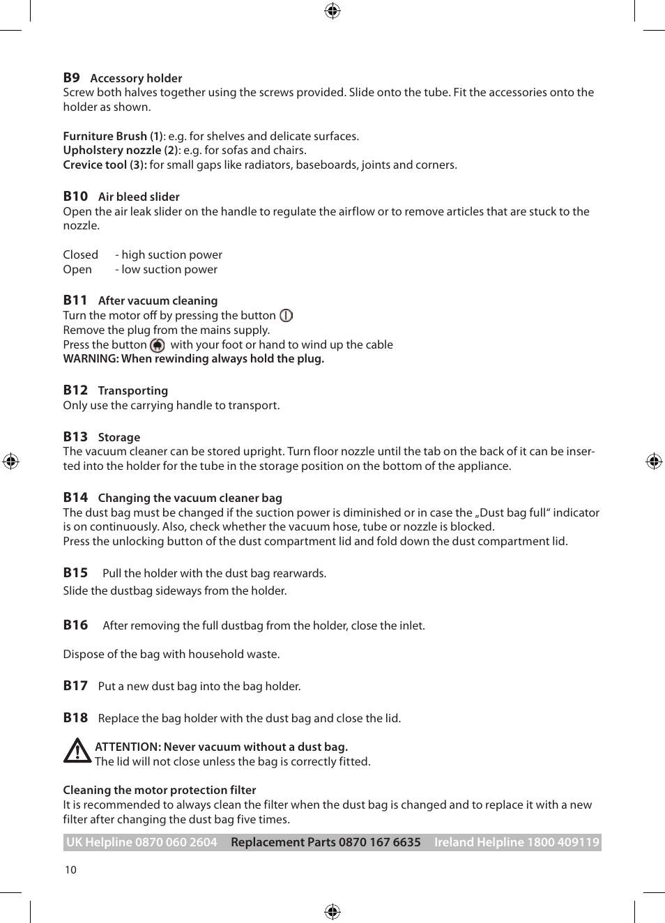 Morphy Richards Bagged cylinder Vacuum User Manual | Page 10 / 13