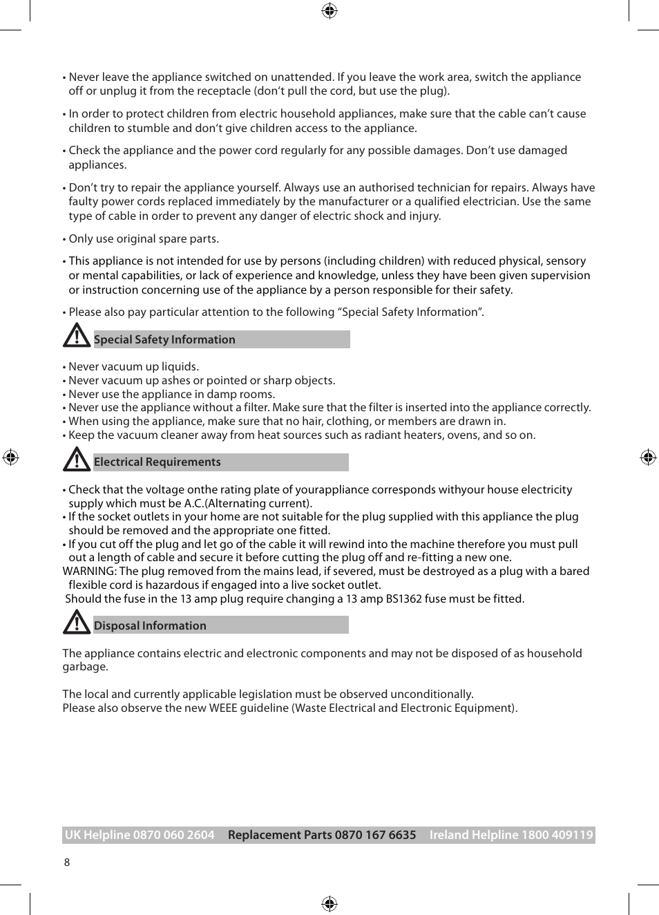 Morphy Richards Bagged cylinder Vacuum User Manual | Page 8 / 13