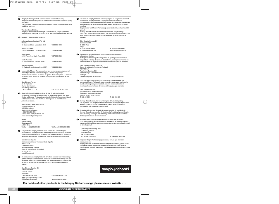 Morphy Richards FP48952MEE User Manual | Page 41 / 41