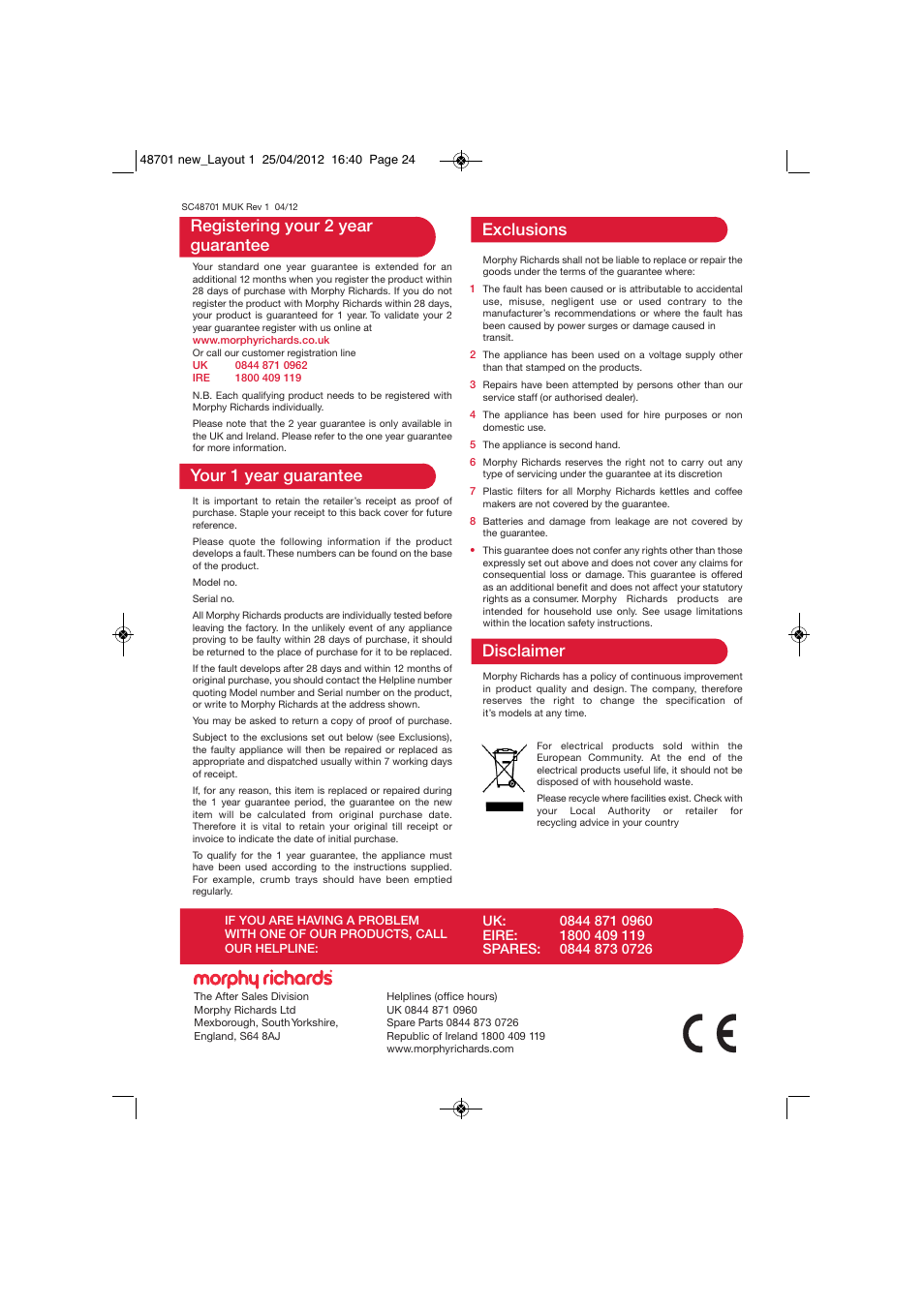 Morphy Richards SC48701 User Manual | Page 24 / 24