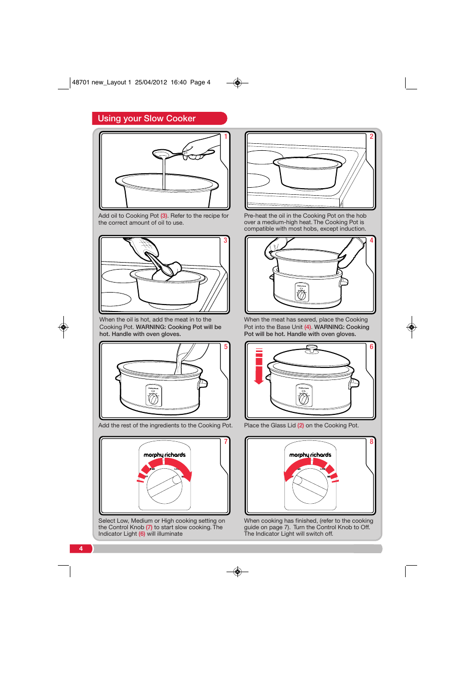Using your slow cooker | Morphy Richards SC48701 User Manual | Page 4 / 24