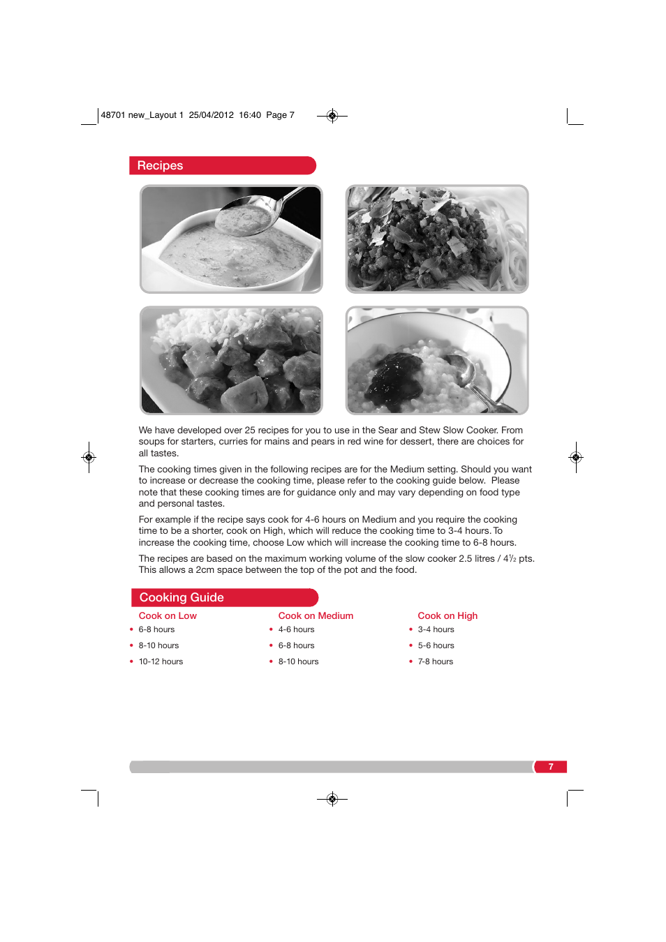 Cooking guide recipes | Morphy Richards SC48701 User Manual | Page 7 / 24