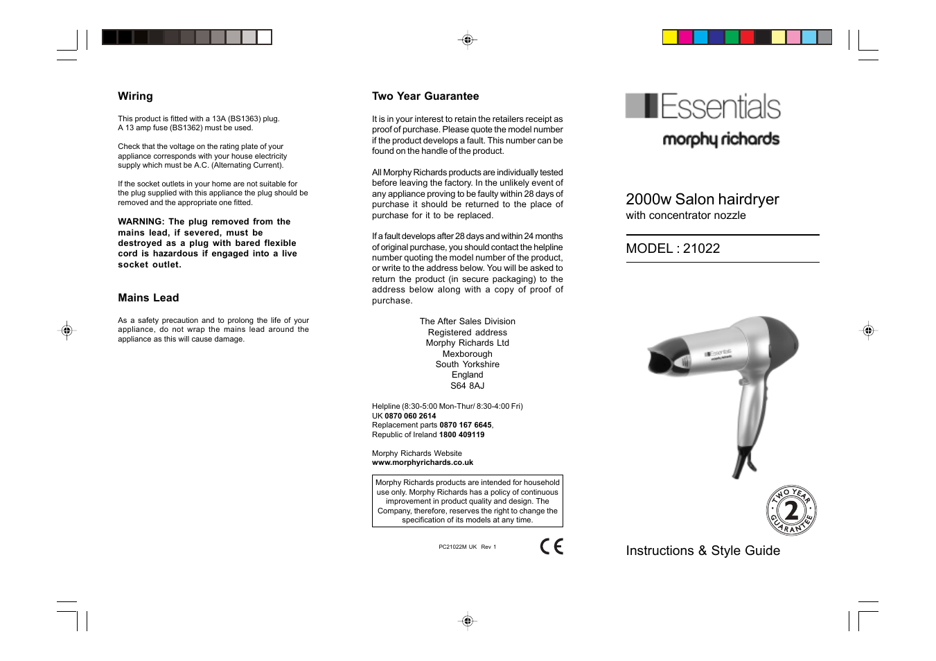 2000w salon hairdryer | Morphy Richards 22037 User Manual | Page 5 / 6