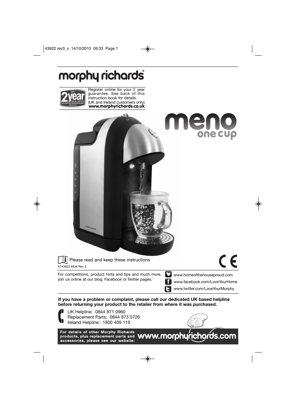 Morphy Richards MENO ONE CUP KT43922 User Manual | 8 pages