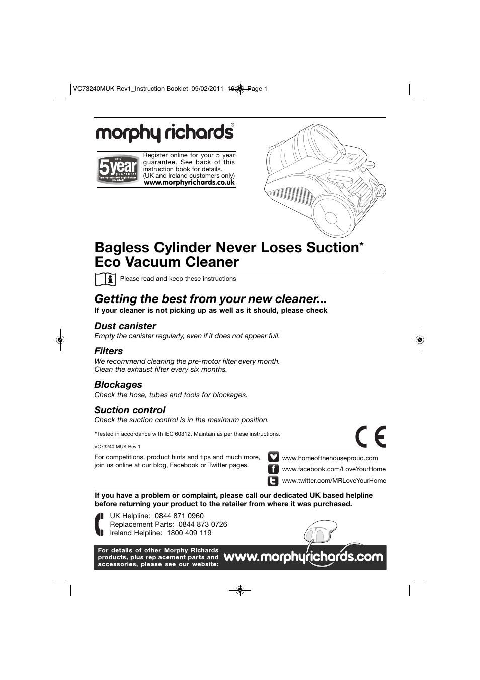 Morphy Richards VC73240 User Manual | 8 pages