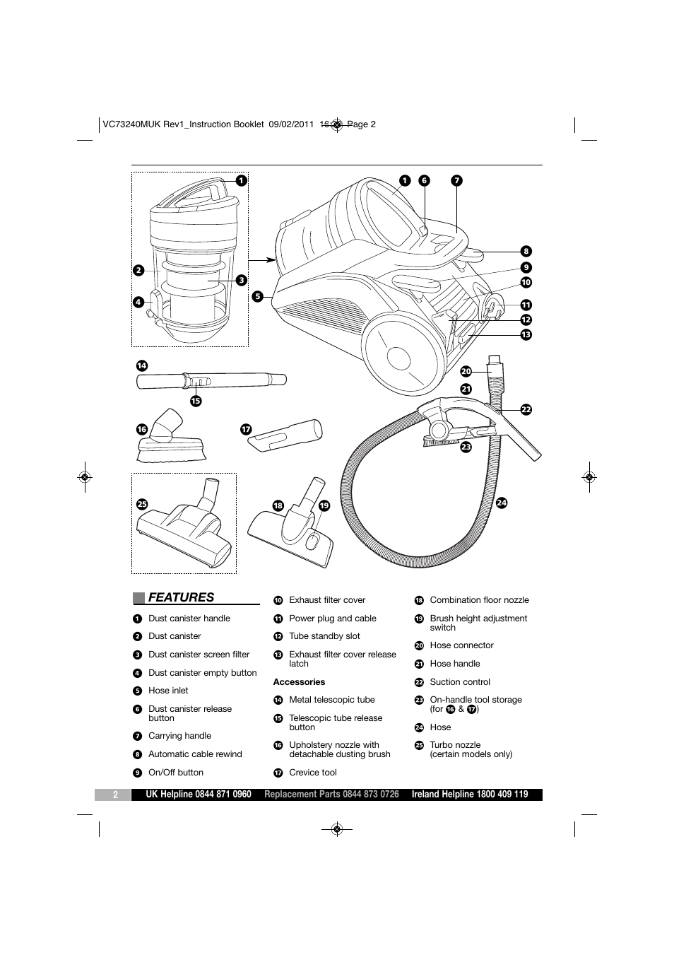 Morphy Richards VC73240 User Manual | Page 2 / 8