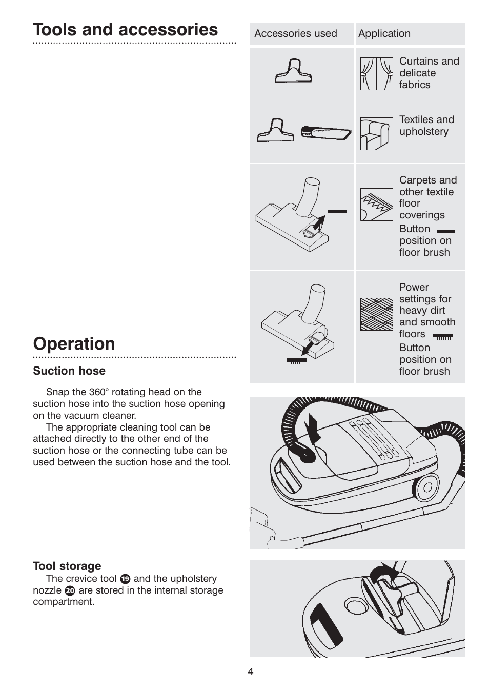 Tools and accessories operation | Morphy Richards Ecovac 70096 Rev 2 (Page 1) User Manual | Page 4 / 11