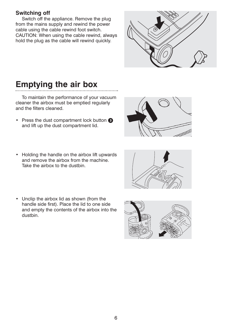 Emptying the air box | Morphy Richards Ecovac 70096 Rev 2 (Page 1) User Manual | Page 6 / 11
