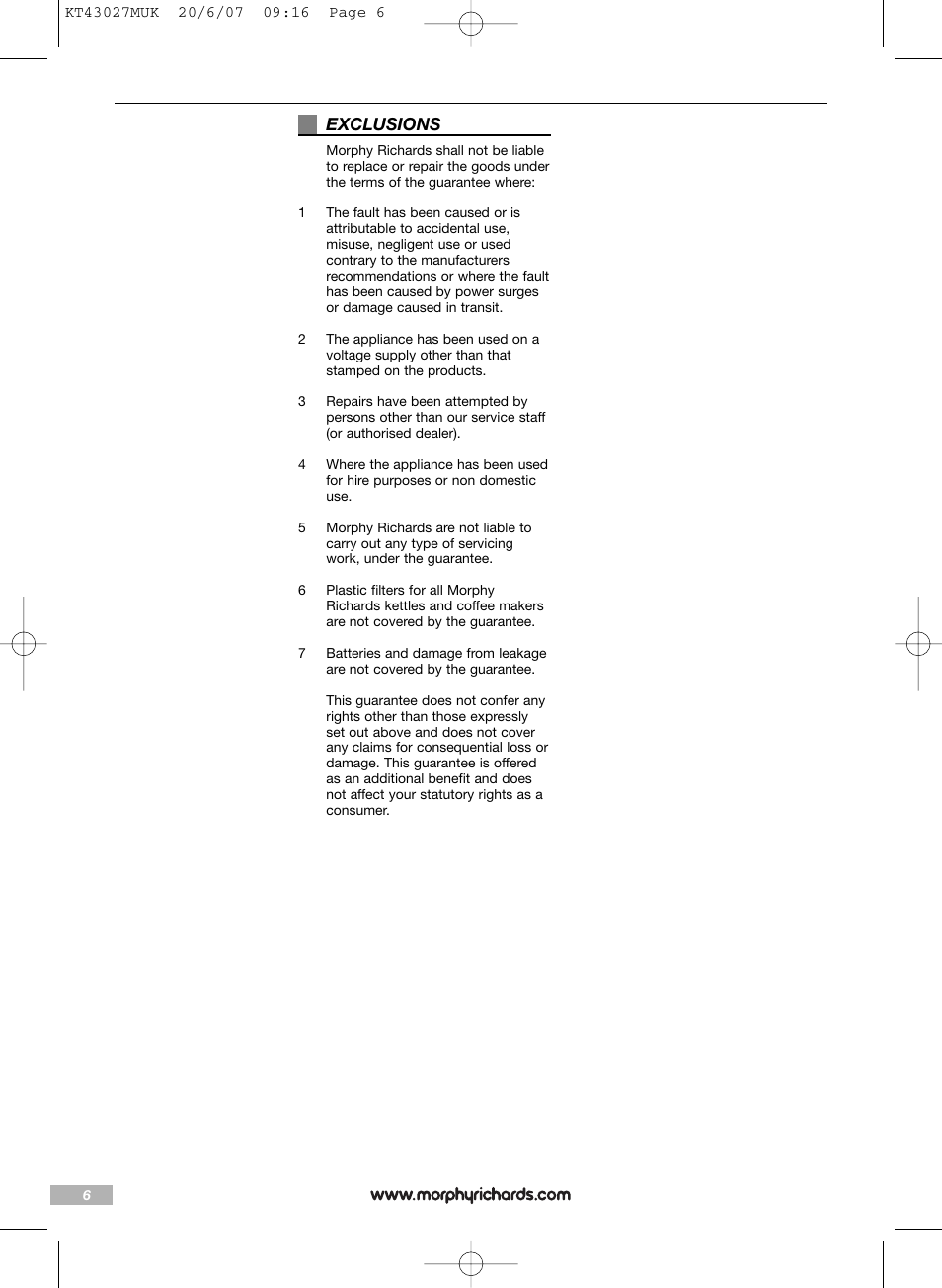 Morphy Richards Stainless steel kettle User Manual | Page 6 / 8