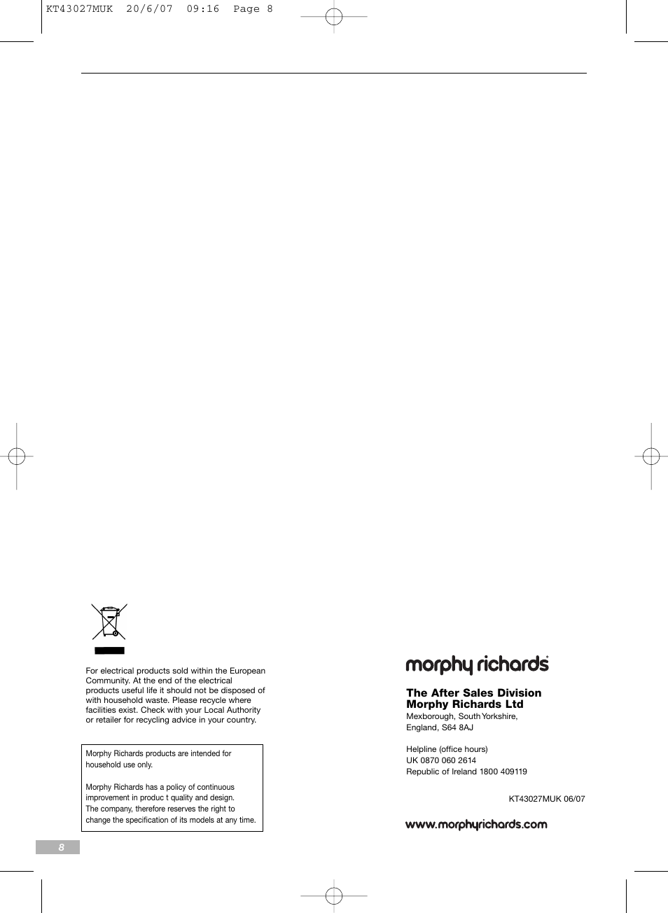 Morphy Richards Stainless steel kettle User Manual | Page 8 / 8