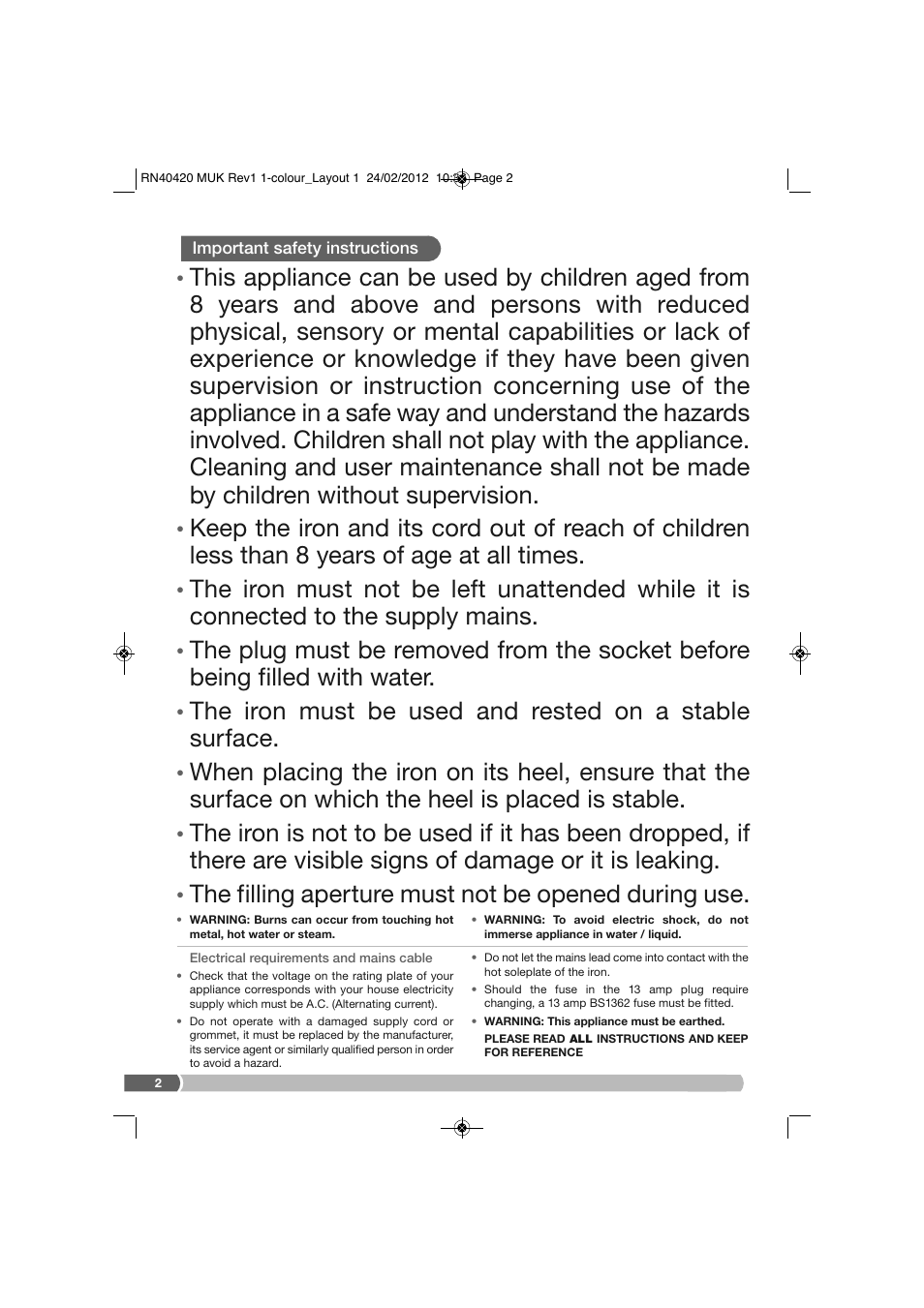 The filling aperture must not be opened during use | Morphy Richards RN40420MUK User Manual | Page 2 / 8