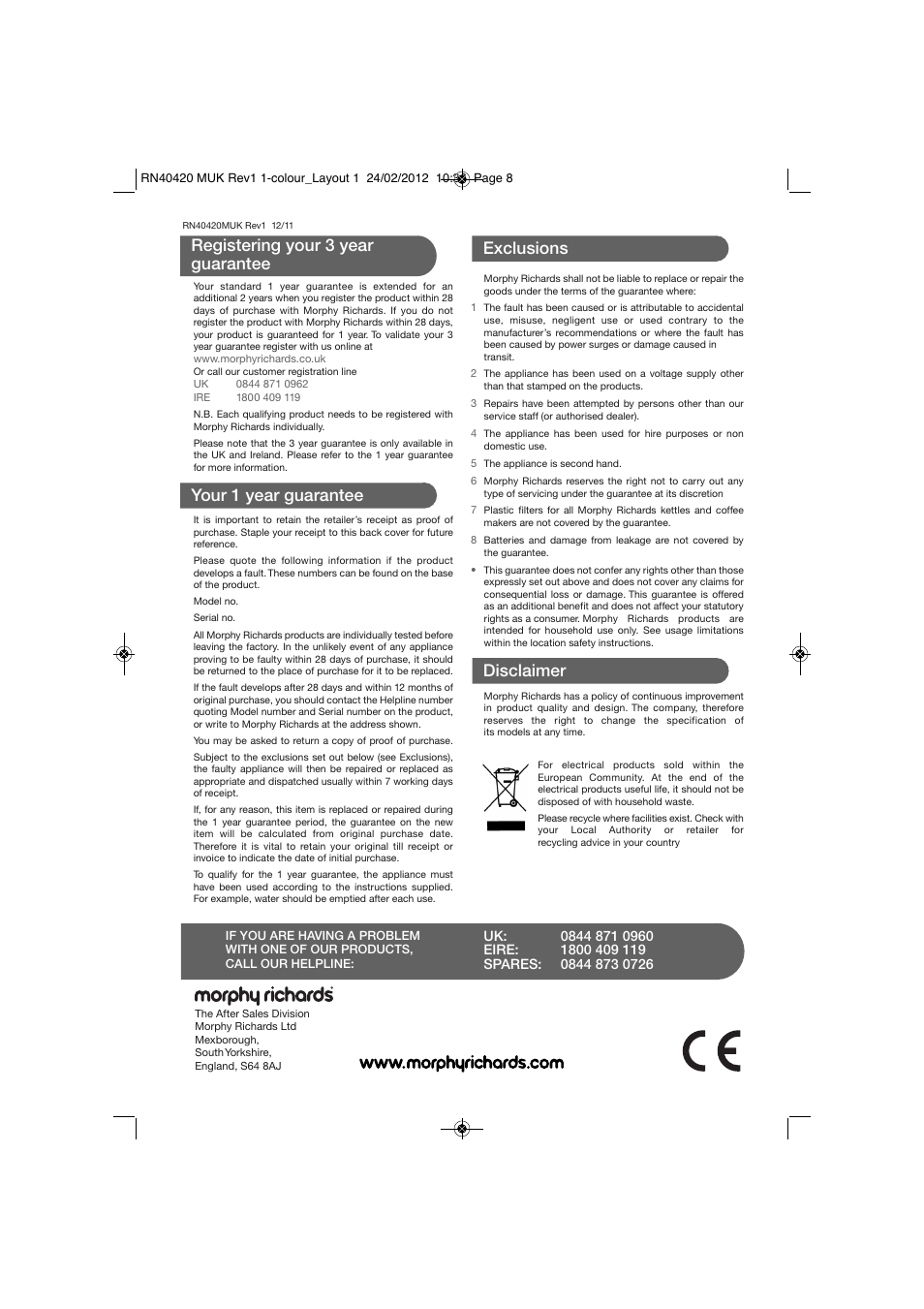 Morphy Richards RN40420MUK User Manual | Page 8 / 8