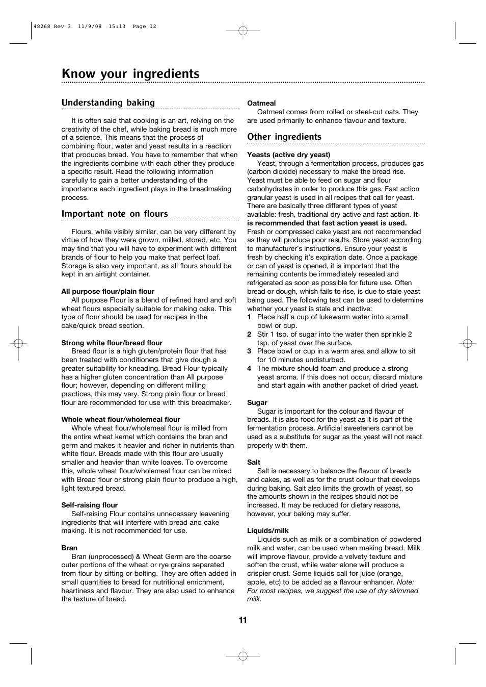 Know your ingredients, Understanding baking, Other ingredients | Morphy Richards 48268 User Manual | Page 11 / 26