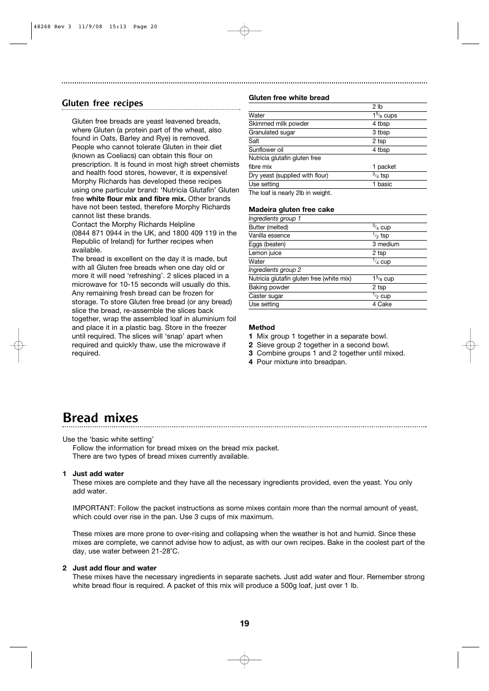 Bread mixes, Gluten free recipes | Morphy Richards 48268 User Manual | Page 19 / 26