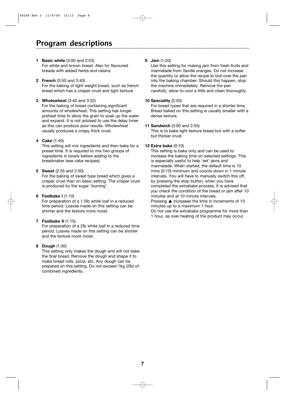 Program descriptions | Morphy Richards 48268 User Manual | Page 7 / 26