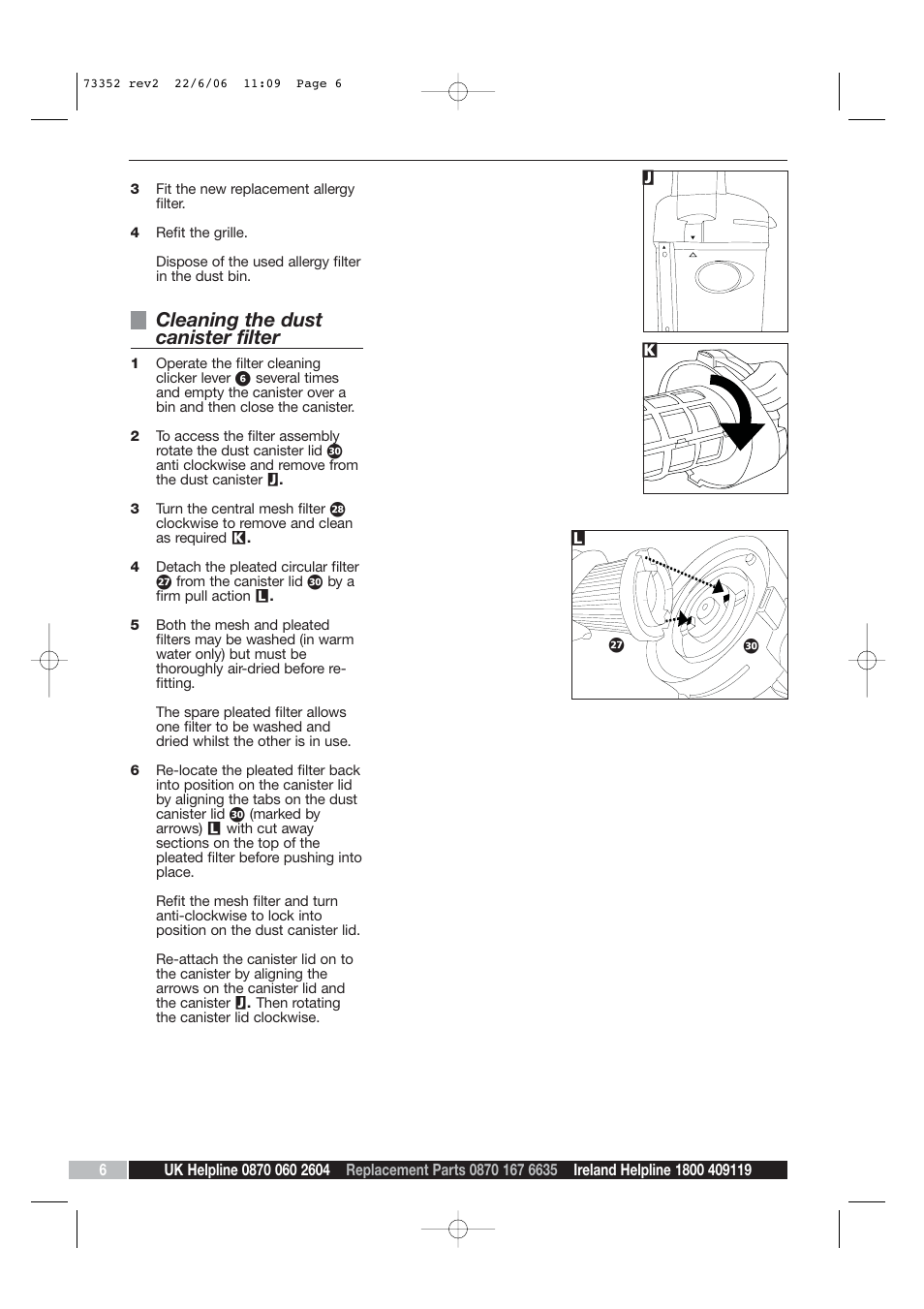 Cleaning the dust canister filter | Morphy Richards PerformAir Upright Vacuum User Manual | Page 6 / 8