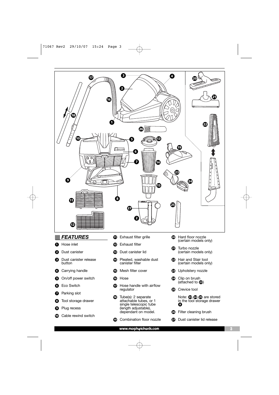 Features | Morphy Richards Bagless Cylinder Vacuum Cleaner User Manual | Page 3 / 8