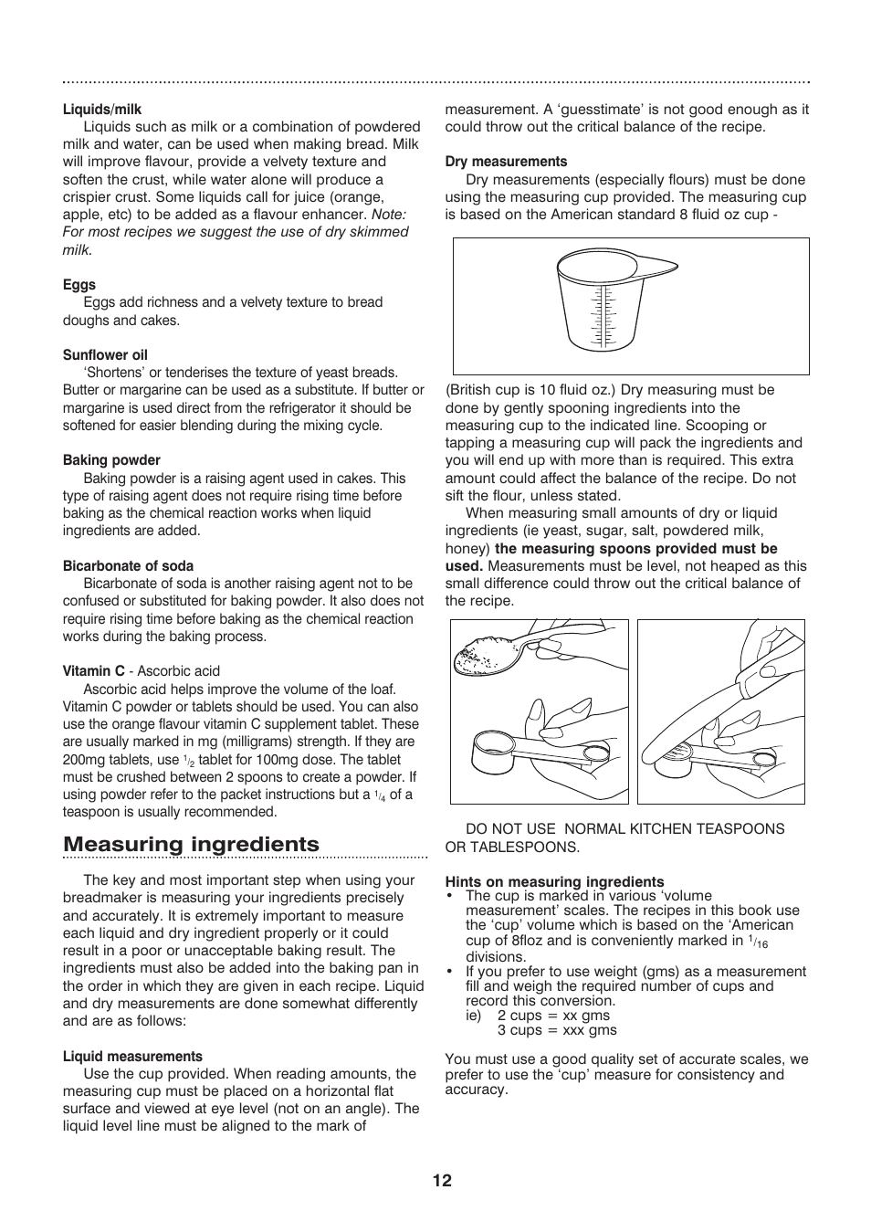 Measuring ingredients | Morphy Richards Compact breadmaker User Manual | Page 12 / 26