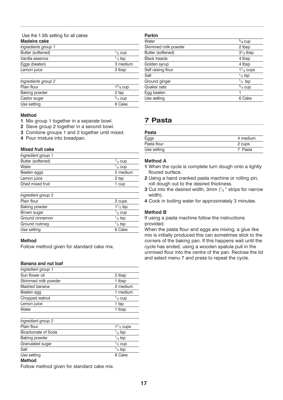 7 pasta | Morphy Richards Compact breadmaker User Manual | Page 17 / 26