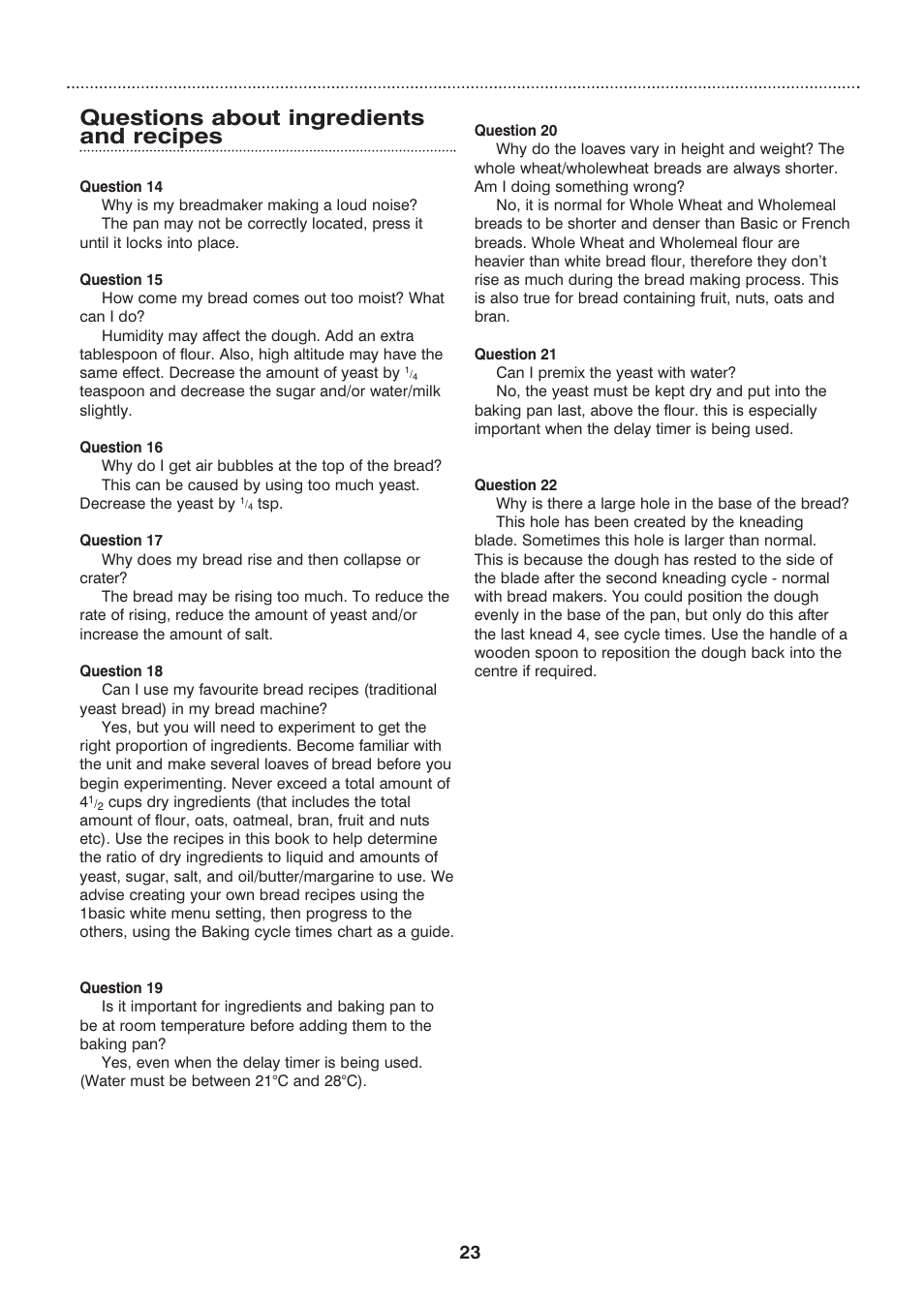 Questions about ingredients and recipes | Morphy Richards Compact breadmaker User Manual | Page 23 / 26
